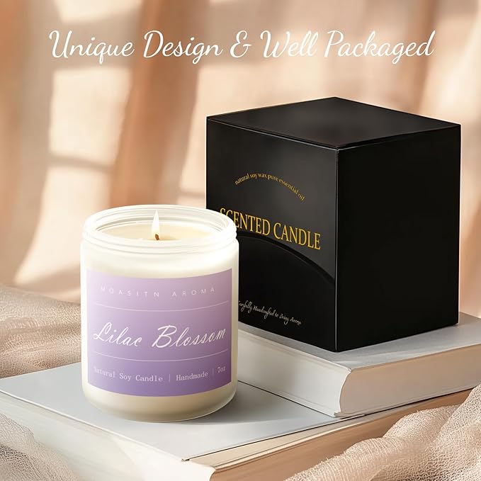 MOASITN Lilac Blossom Spring Soy Candle| Lavender,Lilac,Lemon Scented Candle for Home| Long Burning Aromatherapy Candle| Jar Candel Gift for Women,Men as Birthday,Relaxing,Housewarming Gifts| 7oz