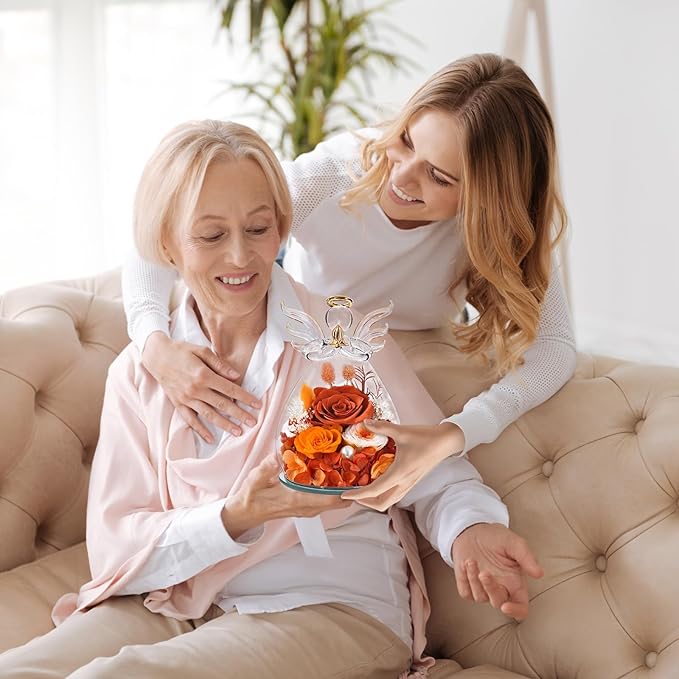Birthday Gifts for Women Mom Preserved Roses in Glass Angel Figurines Fresh Flowers for Delivery Forever Flowers Eternal Rose Christmas for Grandma Sister Wife Her from Daughter