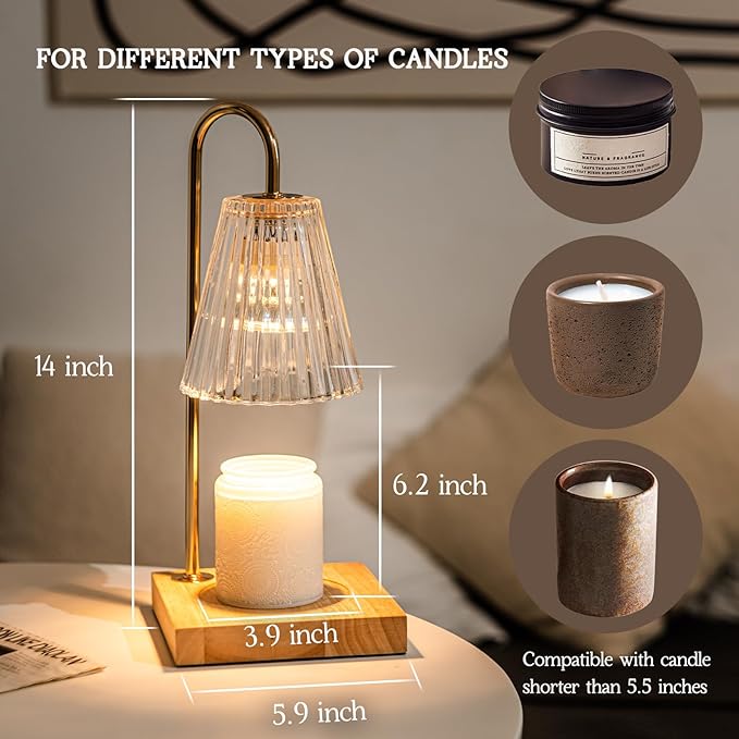 Marycele Candle Warmer Lamp with Timer, Vintage Amber Nightstand Candle Warming Lamp for Home Room Decor, Dimmable Wax Warmer for Jar Candles, Wedding Registry Gifts for Women Couples 2025