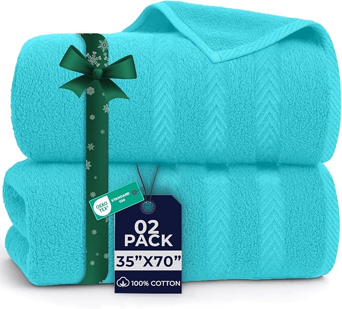 DAN RIVER 2 Pack Luxury Bath Sheets 35x70, 600 GSM, Soft & Quick Dry 100% Ring Spun Cotton Towels Ideal for Hotels, Spas, Gyms & Salons Extra Large, Turquoise