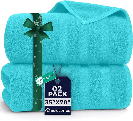 DAN RIVER 2 Pack Luxury Bath Sheets 35x70, 600 GSM, Soft & Quick Dry 100% Ring Spun Cotton Towels Ideal for Hotels, Spas, Gyms & Salons Extra Large, Turquoise