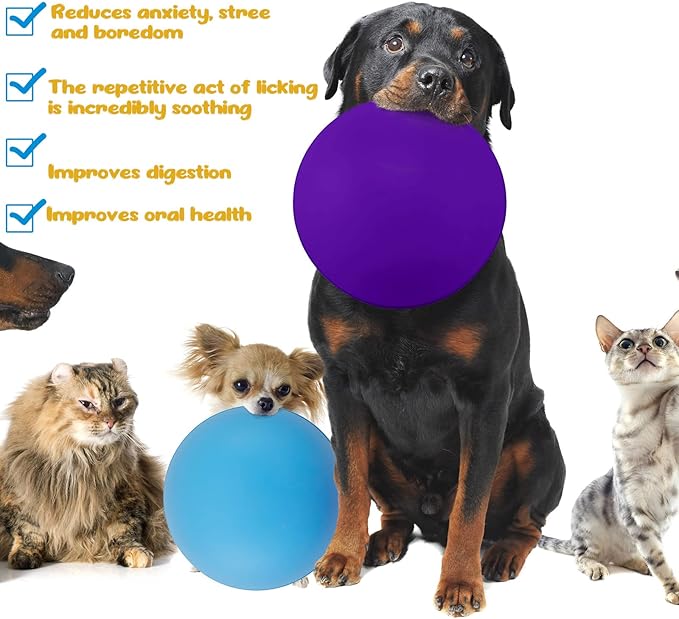 Patelai 2 Pcs Dog Enrichment Lick Bowls Silicone Freeze Bowls Interactive Cat Licking Mats Slow Feeders for Pet Oral Health Boredom Anxiety Relief, Wobble or Stay Put(Blue, Purple,Bone)