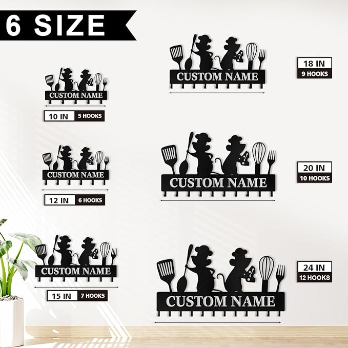 Personalised Key Holder for Wall, Kitchen Theme Key Holder Wall Mount, Kitchen Hooks for Utensils, Decorative Key Hanger Organizer for Dining Room Restaurant Entryway, Home Decor Gifts