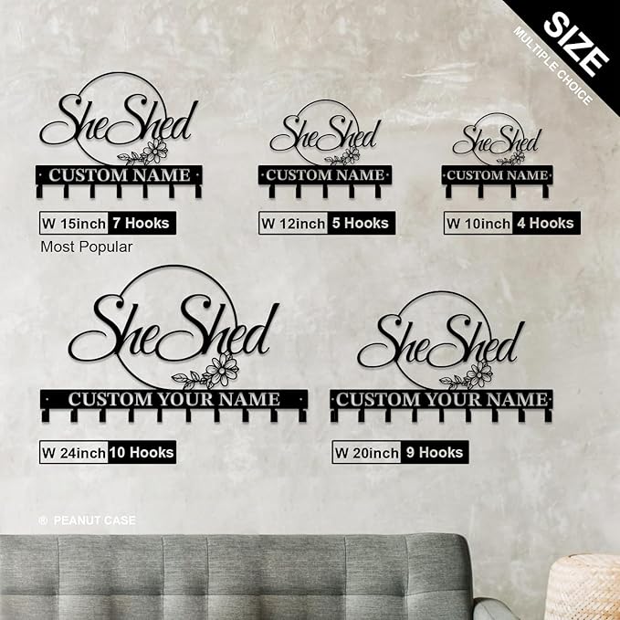 Personalized She Shed Keys Hooks,Custom Name Metal She Shed Art Keys Hooks,Metal She Shed Lover Wall Home Storage Decorative Keys Hooks,Key Holder Hooks for Wall (Style G)