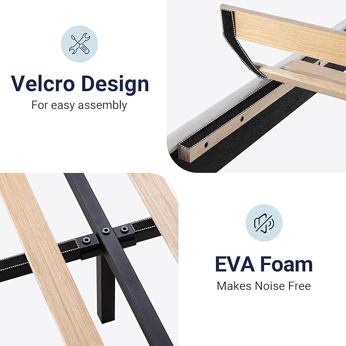Allewie Queen Size Platform Bed Frame with Velvet Upholstered Headboard and Wooden Slats Support, Fully Mattress Foundation/No Box Spring Needed/Easy Assembly, White