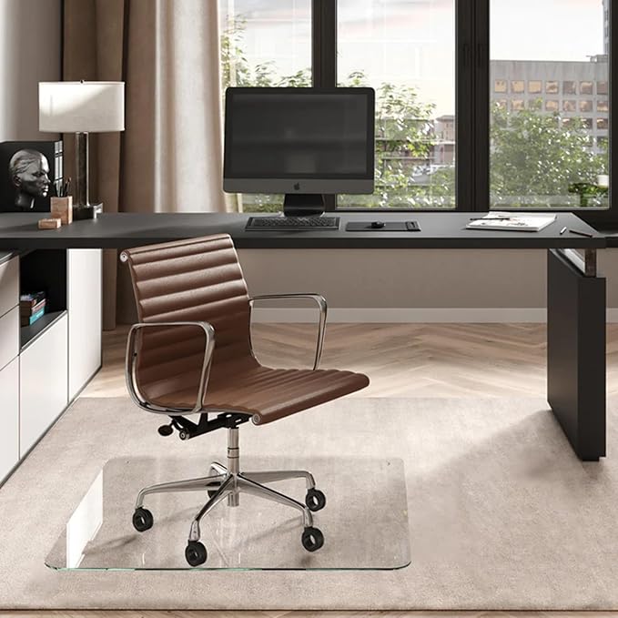 Vitrazza Glass Chair Mat 42” x 42” Superior ¼ Thick, Luminoso Low-Iron Ultra Clear, Certified Tempered Safety Glass, Delivers a Smooth Glide, Protects Carpet or Wood, Beautiful in Home or Office.