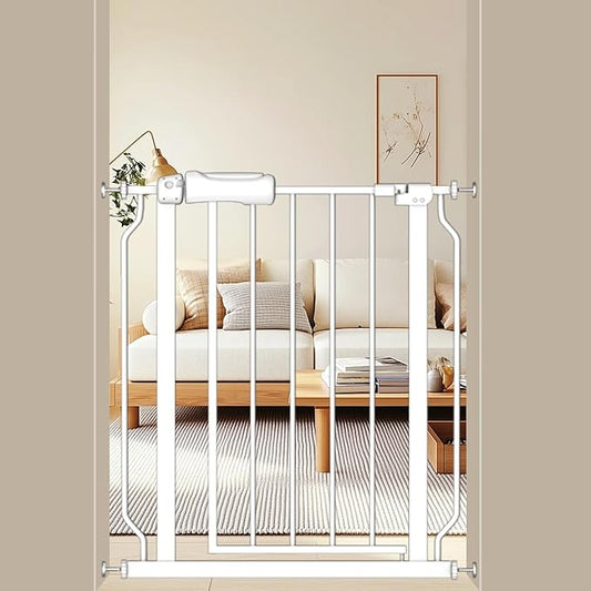 ALLAIBB Extra Wide Baby Gate Pressure Mount with Auto-Close, White Metal Safety Gate for Stairs & Doorways - Child Proof, Pet Barrier for Hallways, Kitchen, Living Room for 29.13-33.86 inch