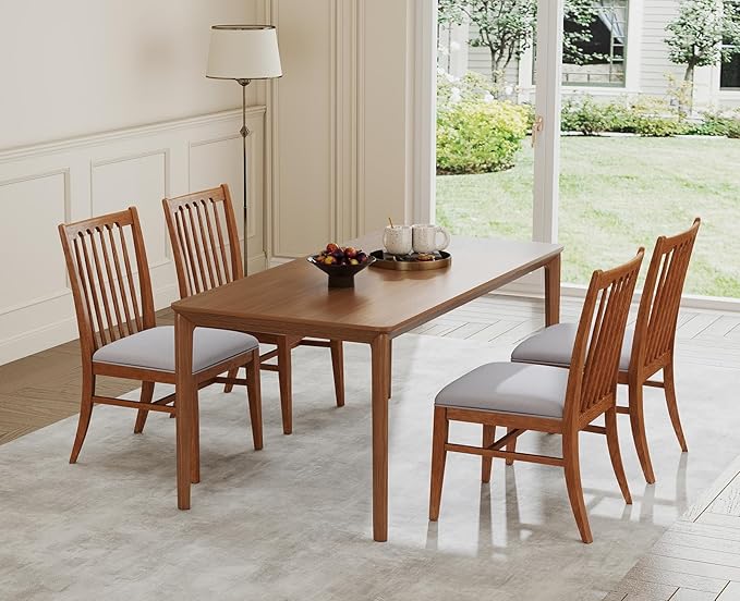 chairus Upholstered Kitchen Chairs Set of 2, Natural Wooden Barrel Dining Chairs with Slat Back Double-Layer Cushion Farmhouse Accent Chairs for Dining Room/Living Room/Restaurant, Chenille Grey