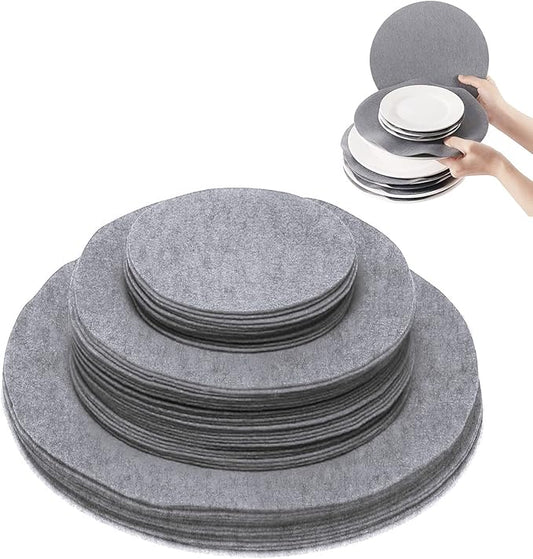 96 Pack Felt Plate Dividers Protectors, Thick Felt Round Plate Separators Pads China Dish Storage Protectors Pads with 3 Sizes for Packing Stacking Porcelain Cookware, Grey