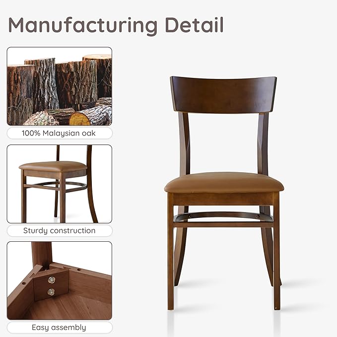 Livinia Mint Dining Chair Set of 2, Solid Malaysian Oak PU Leather Upholstered Cushion Seat, Straight Back Side Chairs (Walnut)