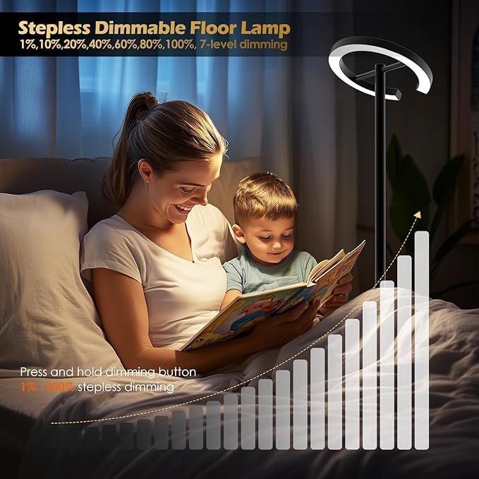 Floor Lamps for Living Room, 24W LED Floor Lamp with Remote, 70.8" Tall Standing Reading Lamp, 7-Level Brightness 4 Color Temps, Rotatable Modern Corner Lamp with Timer for Bedroom Home Office, Black
