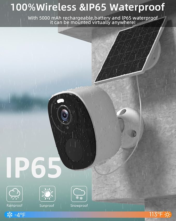 2.4&5ghz WiFi Solar Security Cameras Wireless Outdoor,2K QHD Home Security System, Solar Cameras Kit with 130° Ultra-Wide View, 2-Way Talk, IP65,Color Night Vision, Spotlight & Siren (1, White)