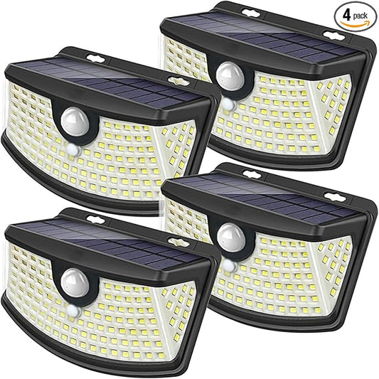 Aootek New Solar Motion Sensor Lights 120 LEDs with Lights Reflector,270° Wide Angle, IP65 Waterproof, Step Lights for Front Door, Yard, Garage, Deck (Black, Daylight White, 4-Pack)