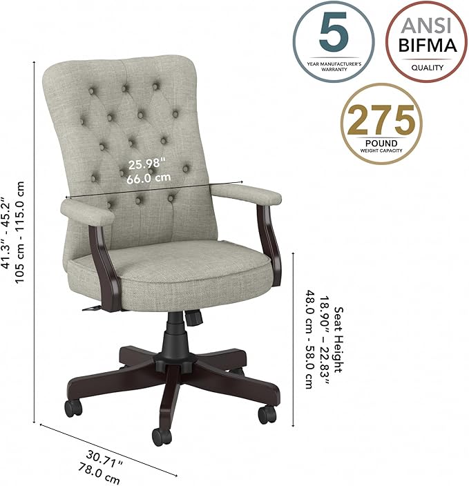 Bush Business Furniture Arden Lane High Back Tufted Office Chair with Arms in Light Gray Fabric