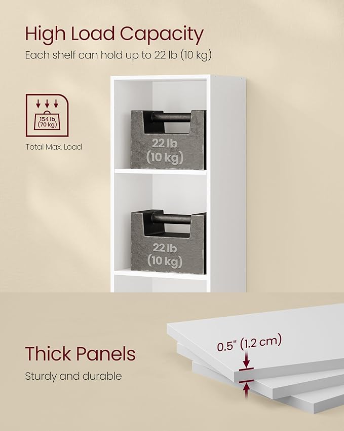VASAGLE Custos Collection - Bookshelf, 6-Tier Bookcase, Book Shelf, Open Storage Shelf, 9.4 x 11.9 x 63.3 Inches, for Living Room, Home Office, Dinning Room, Cloud White ULBC411W01