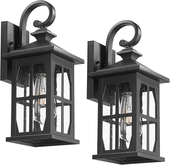 Darkaway Outdoor Light Fixtures Wall Mount, Outdoor Wall Lights Exterior Lighting Fixtures Waterproof Black Outside Wall Sconce with Seeded Glass for House Porch Hallway Garage Front Door