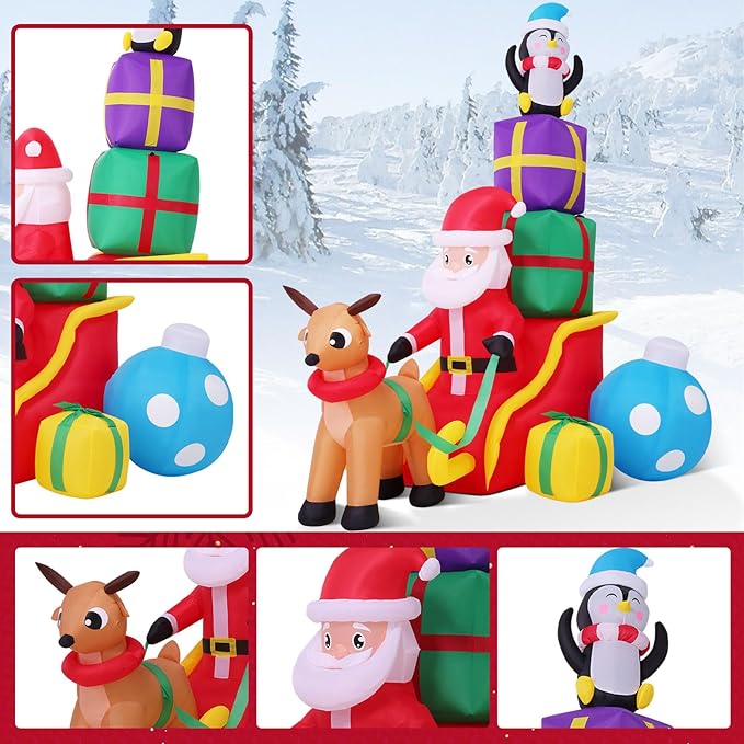 Christmas Inflatable Outdoor Decoration Santa Claus Inflatable with Colorful LED Lights, Blow up Santa Christmas Decorations for Holiday Xmas Yard Patio Lawn