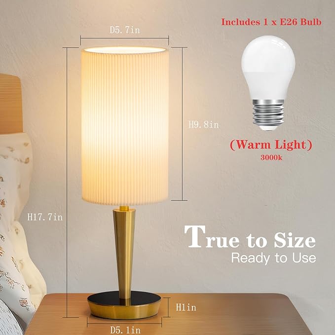 MODIVO Bedside Table Lamp with USB-C/A Charging & Touch Control, 17" Bronze Color-Finish Design & Dual-Layer Wave Shade - 3-Level Dimmable, Stable Base (E26 Bulb Included)