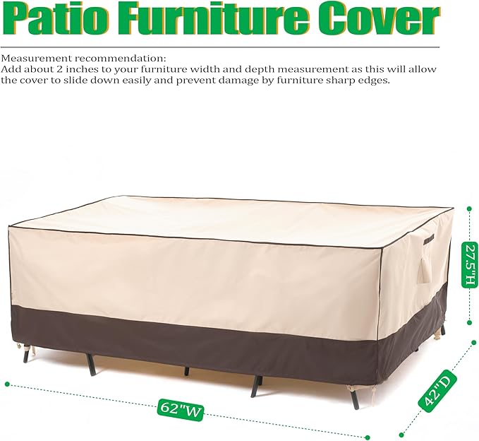 F&J Outdoors Patio Furniture Cover, Waterproof UV Resistant for Table & Chairs Set, 62"Wx42"Dx27.5"H