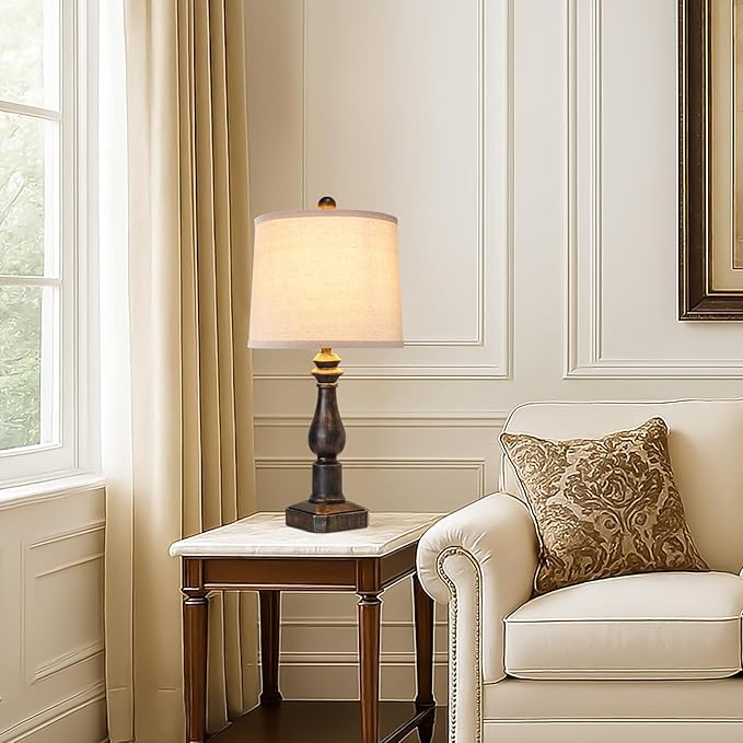 RORIANO 23" Set of 2 Vintage Farmhouse Table Lamp for Living Room Bedroom, Rustic Modern Resin Nightstand Bronze Desk Lamps for Entryway Office, 2 Bulbs Included