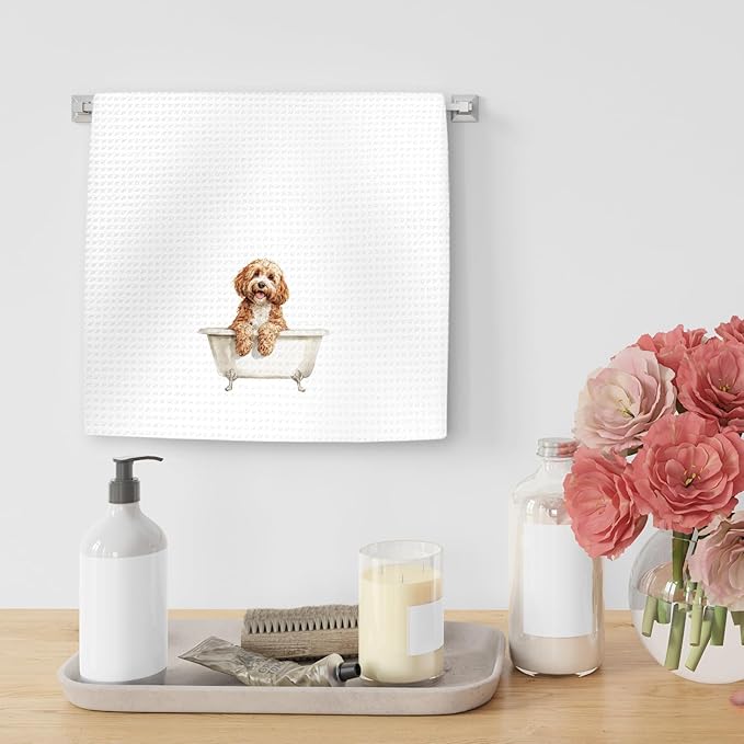Cavapoo Gifts Funny Dog Hand Towels, Cute Pet Decor for Bathroom, Dog Owner Lover Gifts for Women Men, Funny Animal Cavapoo Taking Bath Hand Towels for Bathroom Washroom, 16x24In