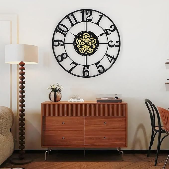 29 Inch Large Wall Clocks for Living Room Decor with Moving Gears,Large Wall Clock Industrial Steampunk,Oversized Metal Analog Wall Clocks for Farmhouse Home Battery Operated