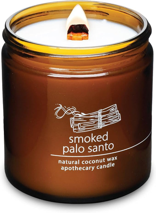 Hemlock Park Crackling Wood Wick Candle Handcrafted with Natural Coconut Wax (Large 16 oz, Smoked Palo Santo)