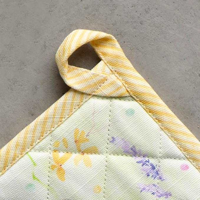 Maison d' Hermine Pot Holders 100% Cotton Heat Resistant Potholders 8" x 8" Hot Pads with Loop BBQ, Cooking, Baking, Grilling, Kitchen, Handling Hot Pans Spring/Summer (Pack of 1, Easter Zest)
