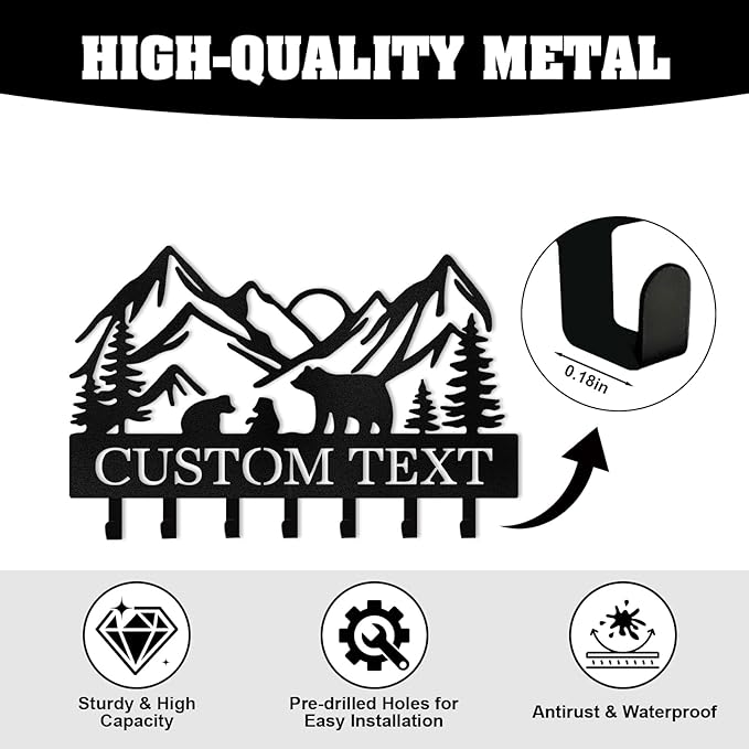 Personalized Metal Key Holder Wall Mount, Custom Name Camper Key Holder for Wall, Camper Decor, Key Organizer Rack for Entryway Front Door Hallway Office, Housewarming Gifts Color05