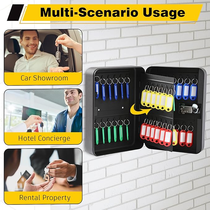Ripeng 48 Keys Key Cabinet with Combination Lock - Steel Key Box with Tags and Hooks Wall Safe Storage Box for Car Office Hotel House Rental Business