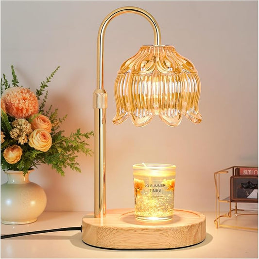 Candle Warmer lamp with Timer Dimmer,Electric Candle Warmer, Vintage Flower Lotus lamp,Compatible with Various Candles, Gifts for Mom Women,Candle Lamp for Bedroom Home Decor (Flower lamp-Amber)
