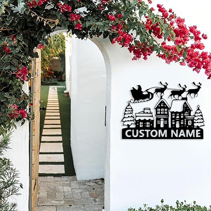 Personalized Christmas Metal Sign, Custom Name Metal Sign Wall Decor, Merry Christmas Tree Signs Outdoor Wall Decoration for Home Living Room, Bedroom, Office, Garden, Porch
