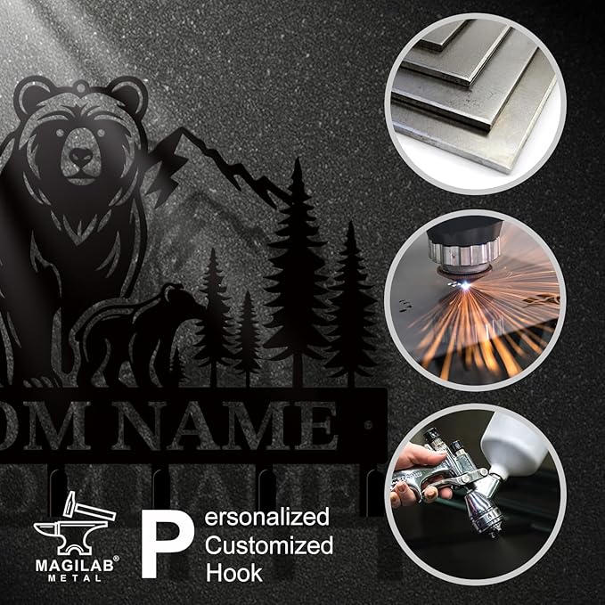 Personalized Custom Name Bear Key Wall Hooks,Metal Bear Keys Clothes Hooks,Metal Bear Wall Home Storage Decorative,For Front Door, Hallway, Kitchen, Bedroom,Keys,Hats (Style H)