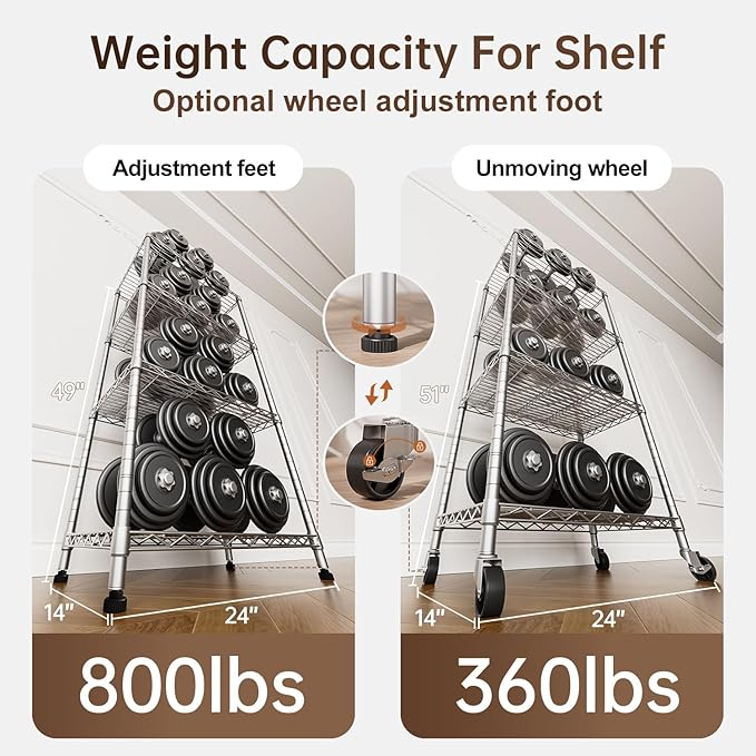 4 Tier Shelves Storage Shelf Wire Closet Bathroom Organizers Metal Pantry Kitchen Garage Shelving Unit Laundry Room Organization Home Rack Net Basket White with Wheels 14”D X 24”W X 48.9”H