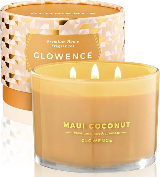 Luxury Coconut Scented Candle - Large 3 Wick Jar Candle - Elegant Gift for Women & Men - 100% Natural Soy Wax - Up to 40 Hours Burning Time - Housewarming Aromatherapy Candle for Home