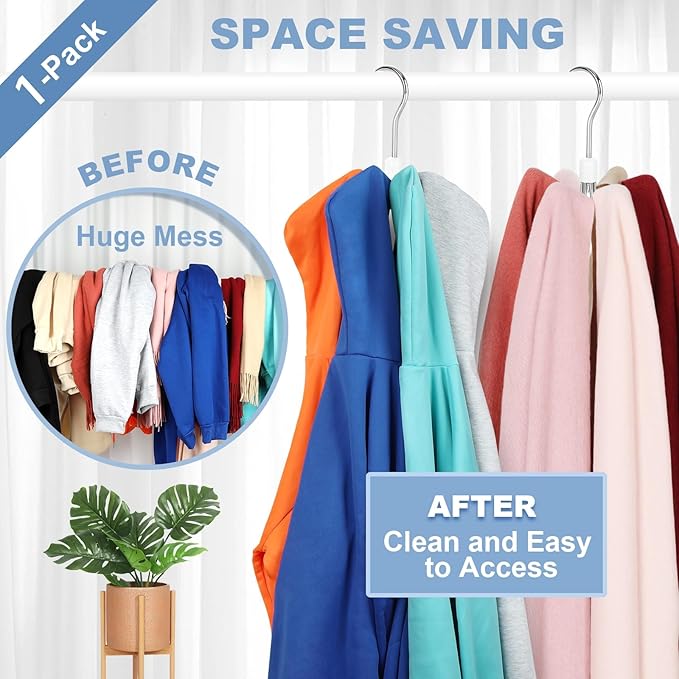 TOPIA HANGER Hoodie Hangers with 6 Wood Balls, 360°Swivel Purse Hanger, Scarf Hanger, Closet Hooks, Handbag Organizer, Bra Hanger, Accessory Organizers for Scarf, Tanktop, Hat, Hoodie CT56W