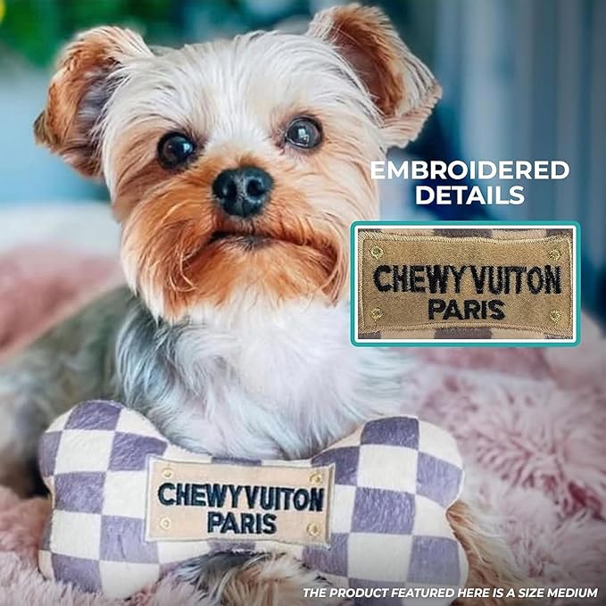 Haute Diggity Dog Medium Chewy Vuiton Bones Plush Dog Toys for Small, Medium & Large Dogs, 4-Pack Durable Stuffed Designer-Inspired Pet Toys with Interactive Squeaker, Machine-Washable & Safe