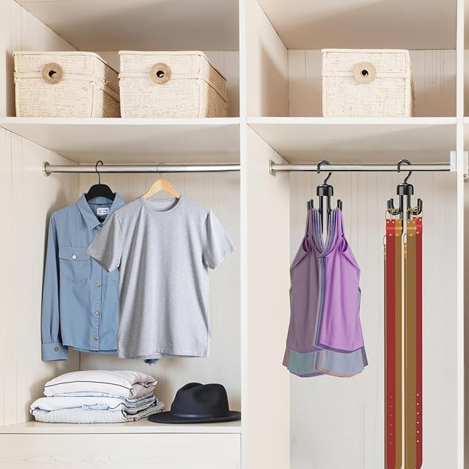 3Pcs Tank Top Hanger, Rotatable Bra Hangers for Closet Organizer, Max 72 Storage Capacity Belt Hanger, Plastic Space Saving Closet Organizers Apartment Dorm Essentials for Bra (3, Black)