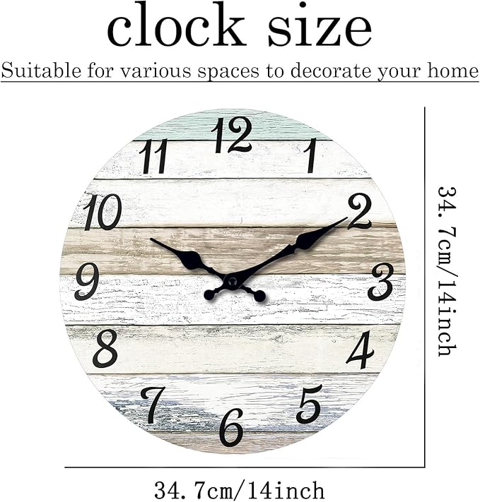 XNM Wood Clock for Kitchen 14 Inch Small Wall Clocks Battery Operated Rustic Wall Clock Silent (MDF No Solid Wood)