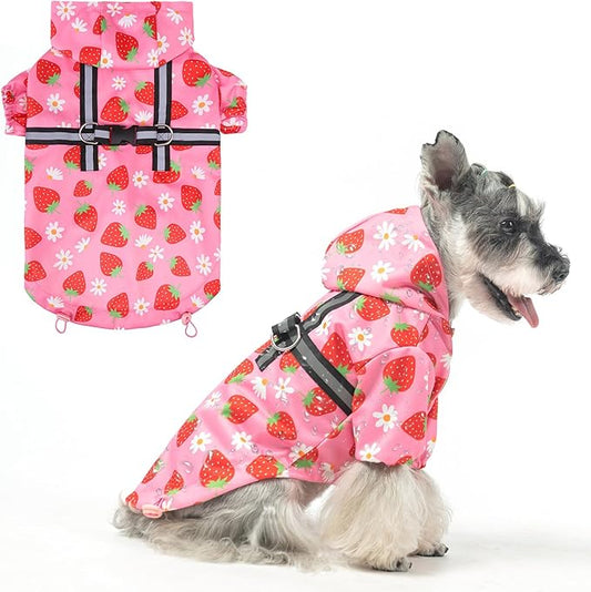 BEAUTYZOO Dog Raincoat Hooded with Harness Built-in for Small Medium Large Dogs Girls Boys, Dog Rain Jacket Slicker Poncho, Waterproof Dog Rain Coat Clothes for Winter Rainy Snowy Days, Pink M