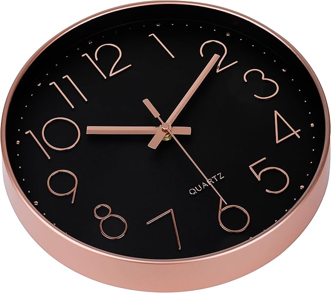 jomparis Rose Gold Black Wall Clock Silent Non-Ticking Quartz Sweep Decorative Battery Operated Wall Clocks