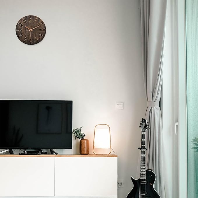 Wall Clock, Silent Clock, Wall Clocks Battery Operated， 12 inch Modern Wall Clock, Suitable for Offices, Living Rooms, Kitchens, Homes, Schools (Brown)