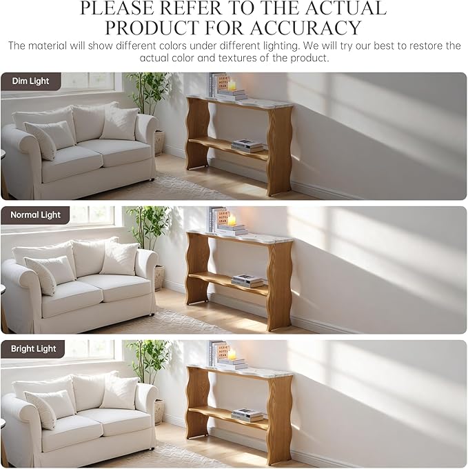 47-Inch Long Console Table, Marble Wooden Rectangular Sofa Table Behind The Couch, with Storage Shelf, Farmhouse Entryway Table for Entrance, Hallway, Living Room (Marble+Wood)
