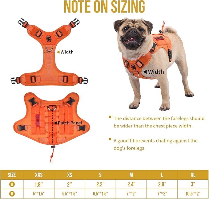 OneTigris Tactical Dog Harness Vest,No-Pull Service Dog Vest with Hook & Loop Panels,Adjustable Dog Vest Harness for Walking Hiking Training(Orange,XL)