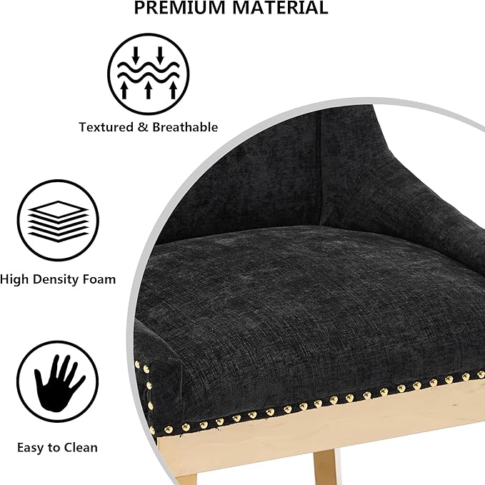 Luxury Fabirc Upholstered Dining Chairs Set of 4,Neutral Chenille Kitchen Room Chair with Nailhead Trim,4 Piece Modern Side Chairs for Dining Room,Living Room,Bar (Black-Gold, Set of 4)
