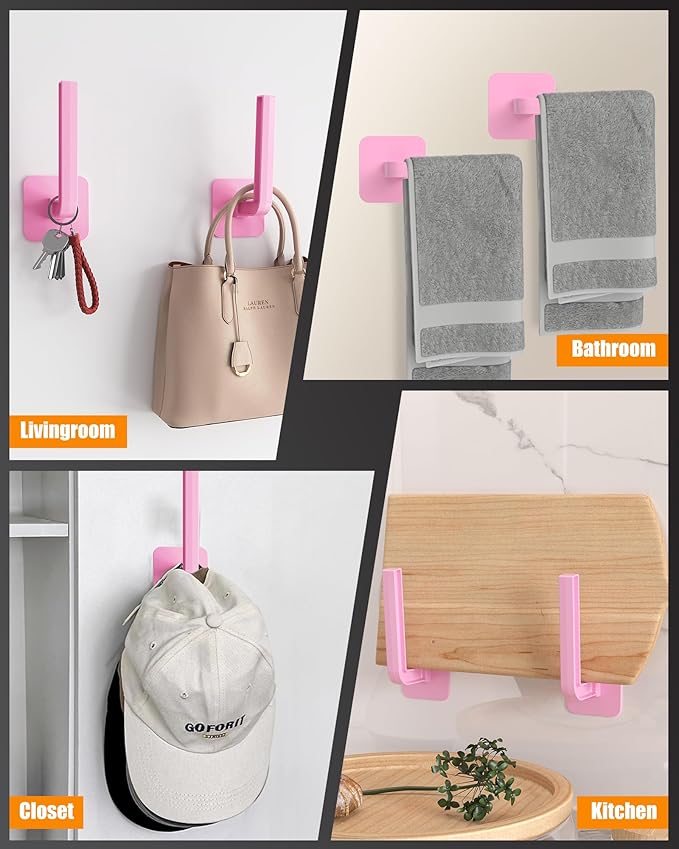 Hat Rack for Hat Storage (4-Pack), Multi-Purpose Hat Organizer, Strong Adhesive Hat Hooks for Wall Hat Organizer for Baseball Caps, Two Mounting Options Hat Hook, Pink