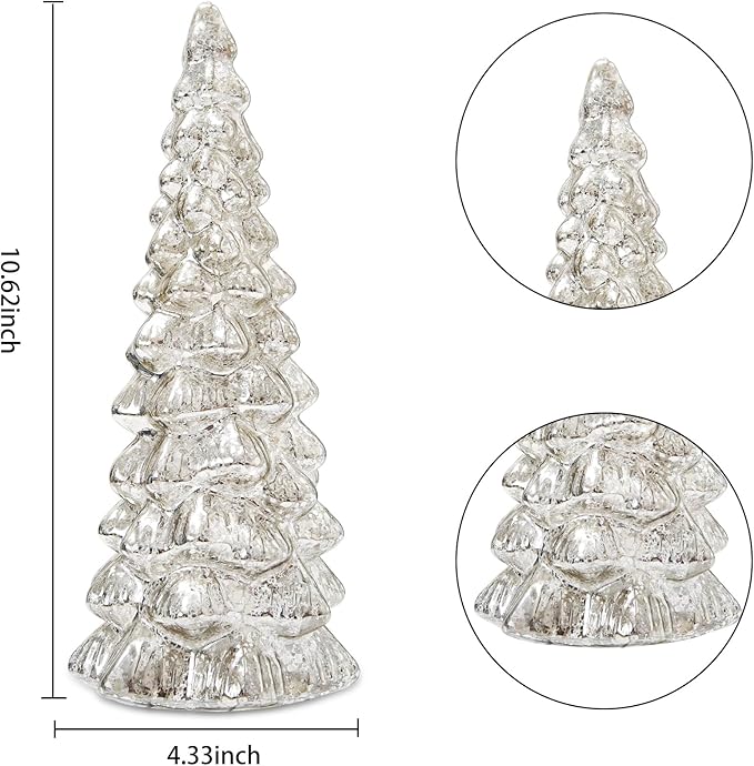 Christmas Tree Glass Decorative LED Light: 13.5" Tall, Battery Operated Holiday Tabletop Ornament, Frosted Glass Christmas Home Decor, Xmas Tree Night Light for Indoor Decor White