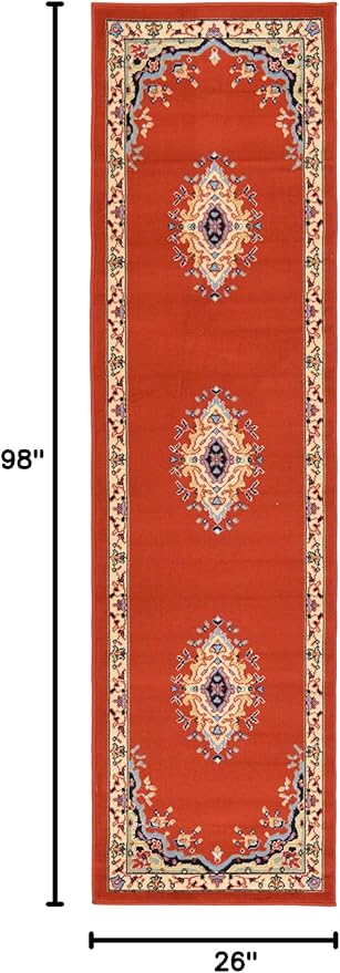 Unique Loom Reza Collection Traditional Persian Style Area Rug, 2 ft 2 in x 8 ft 2 in, Terracotta/Ivory