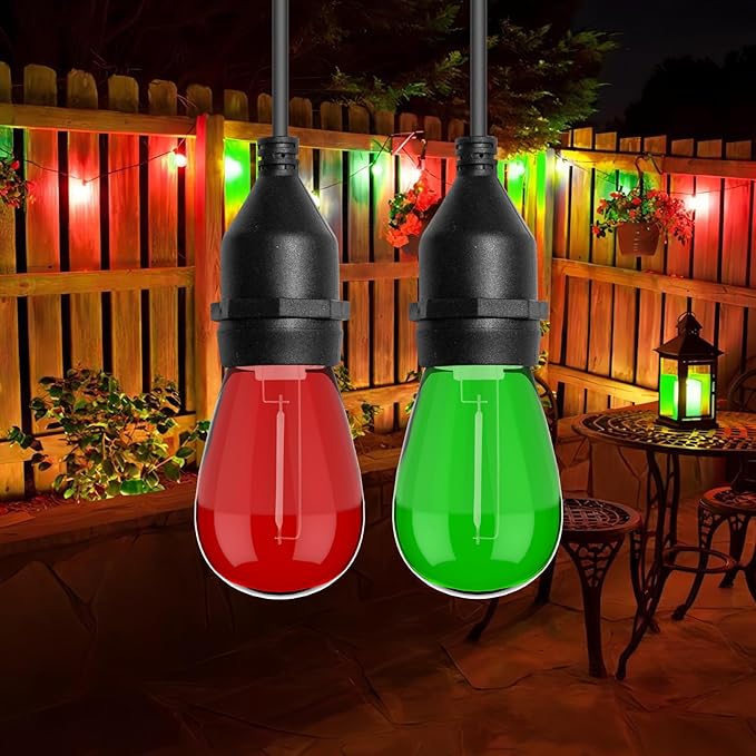 24 Pack Red Green S14 Christmas Light Bulbs, 1 Watt Plastic Shatterproof LED Replacement Bulbs for Indoor Outdoor Patio String Light, E26 Medium Base.