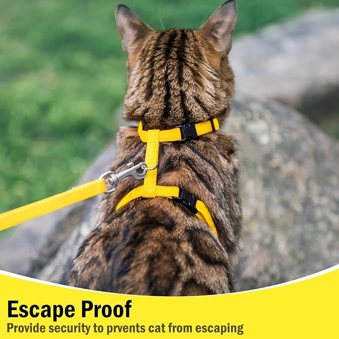 PUPTECK Adjustable Cat Harness and Leash Set Escape Proof Kitten Strap Collar for Walking Travel, Yellow, M